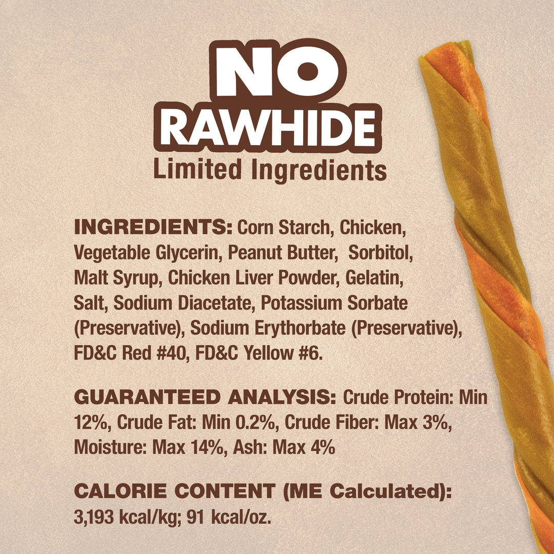 Cadet Choice Chews No Rawhide Dog Chew Twists Peanut Butter 6.35 Ounce (15 Count)