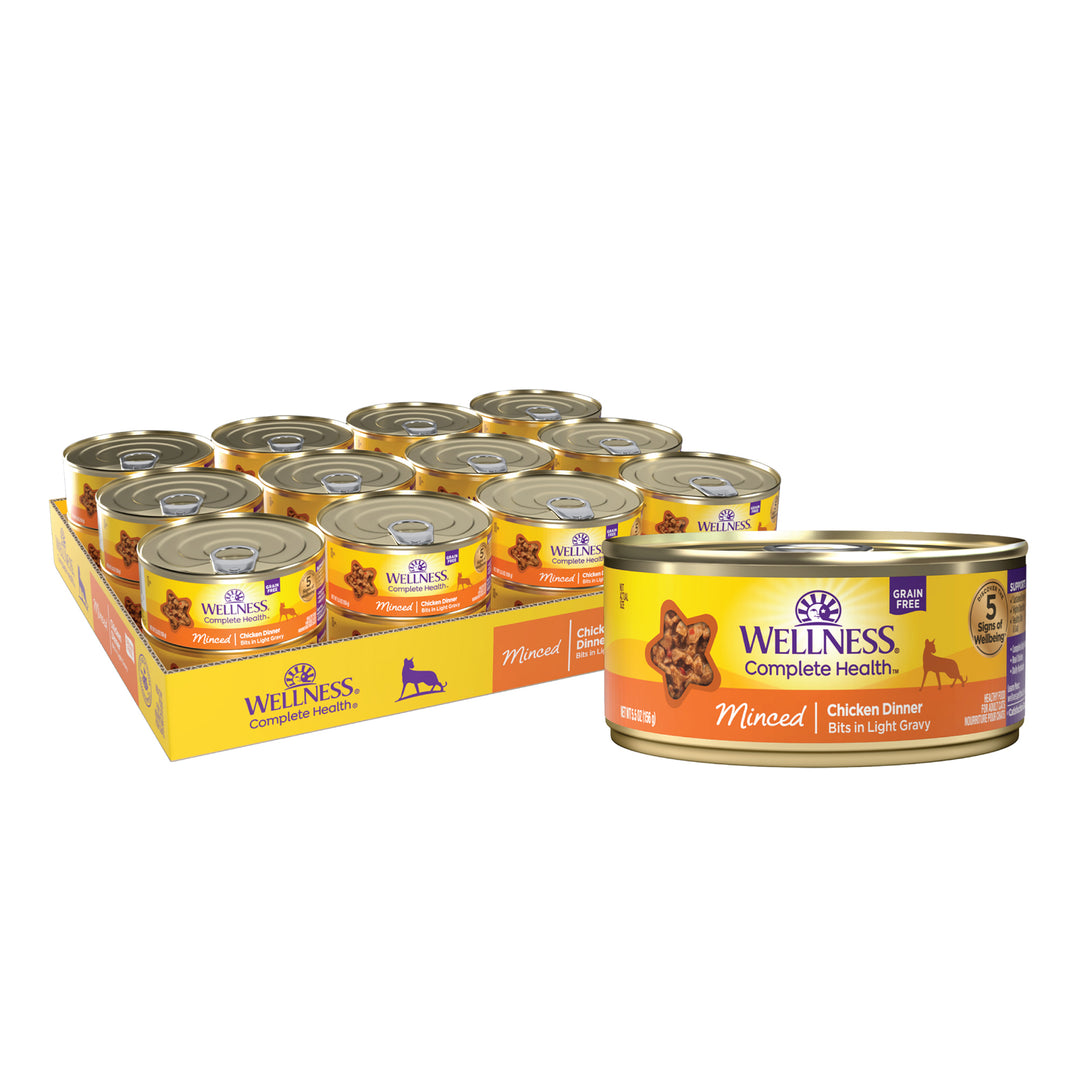 Wellness Complete Health Minced Adult Wet Cat Food, Natural, Protein-Rich, Grain Free, 5.5 Ounce , 24 Pack, (Chicken Entrée)