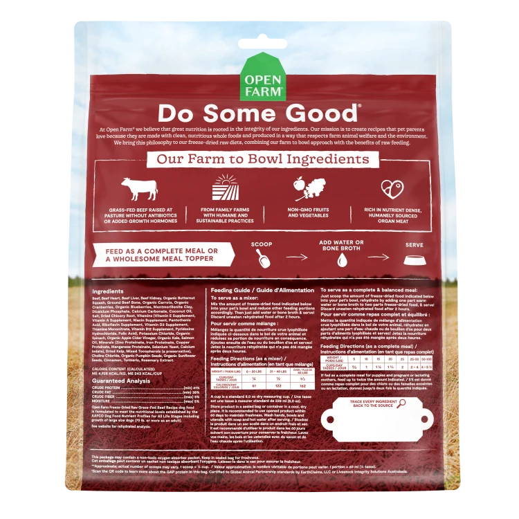 Open Farm Grass Fed Beef Freeze Dried Raw Morsels Dog Food 31.5 oz