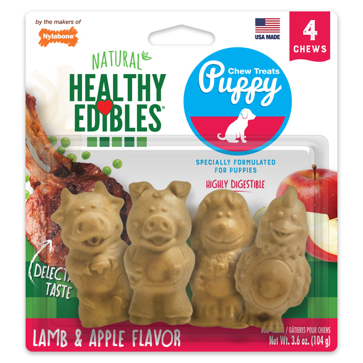 Nylabone Healthy Edibles All-Natural Long Lasting Puppy Chew Treats Lamb &amp; Apple Small (4 Count)