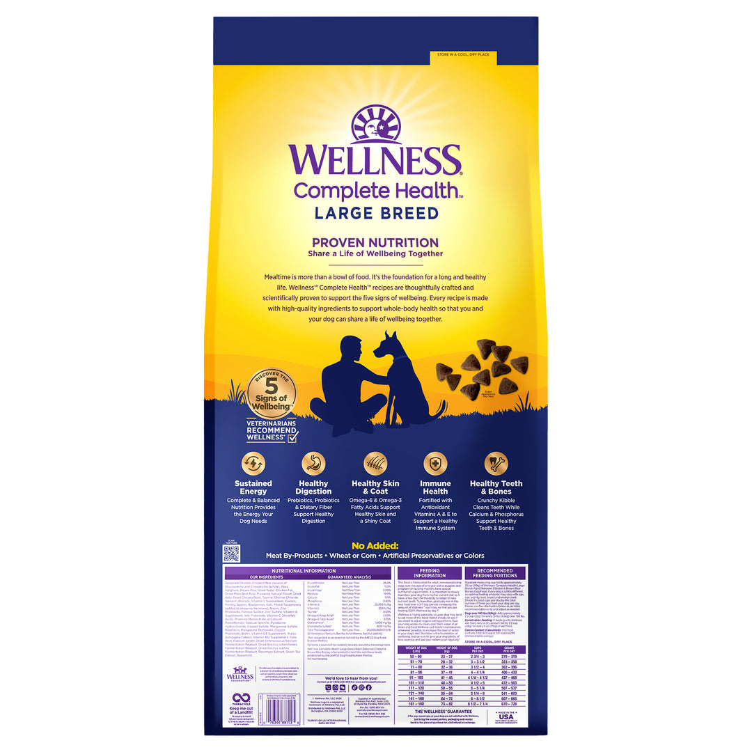 Wellness Complete Health Dry Dog Food, Large Breed, Wholesome Grains, Natural, Chicken &amp; Brown Rice Recipe, (30-Pound Bag)