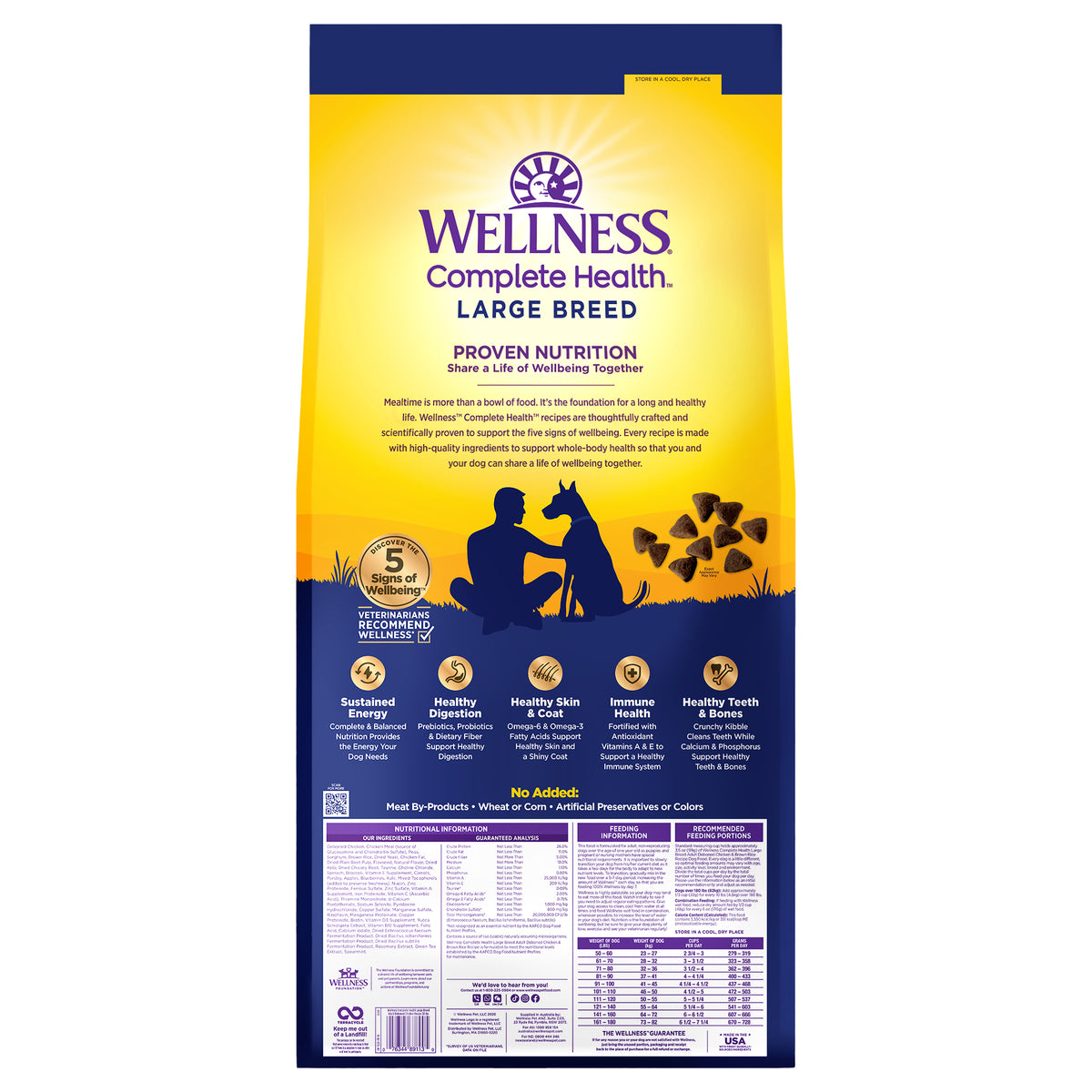Wellness Complete Health Dry Dog Food, Large Breed, Wholesome Grains, Natural, Chicken & Brown Rice Recipe, (30-Pound Bag)