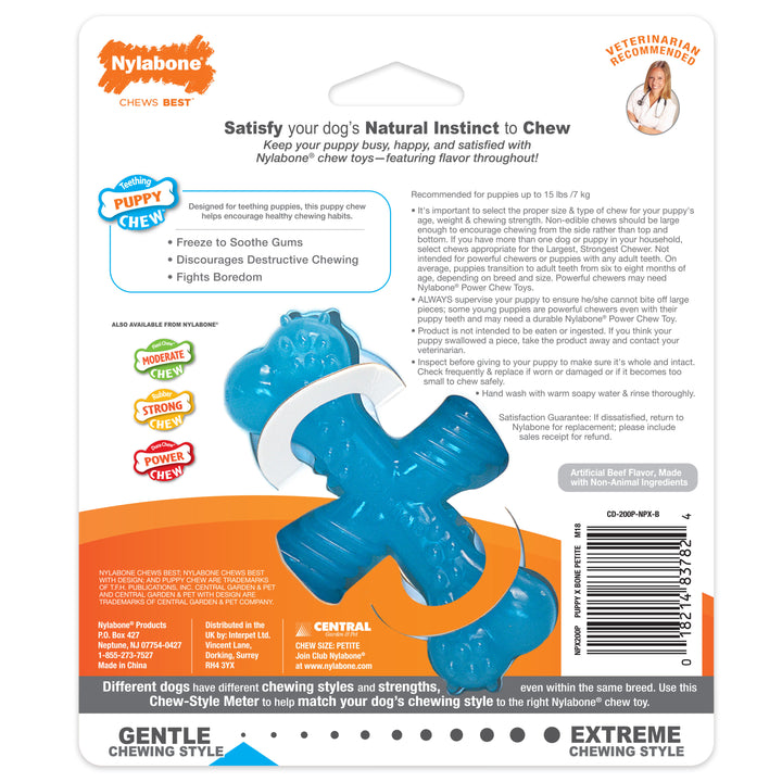 Nylabone Puppy Chew Comfort Hold X Bone Dog Chew Toy Beef X-Small (1 Count)