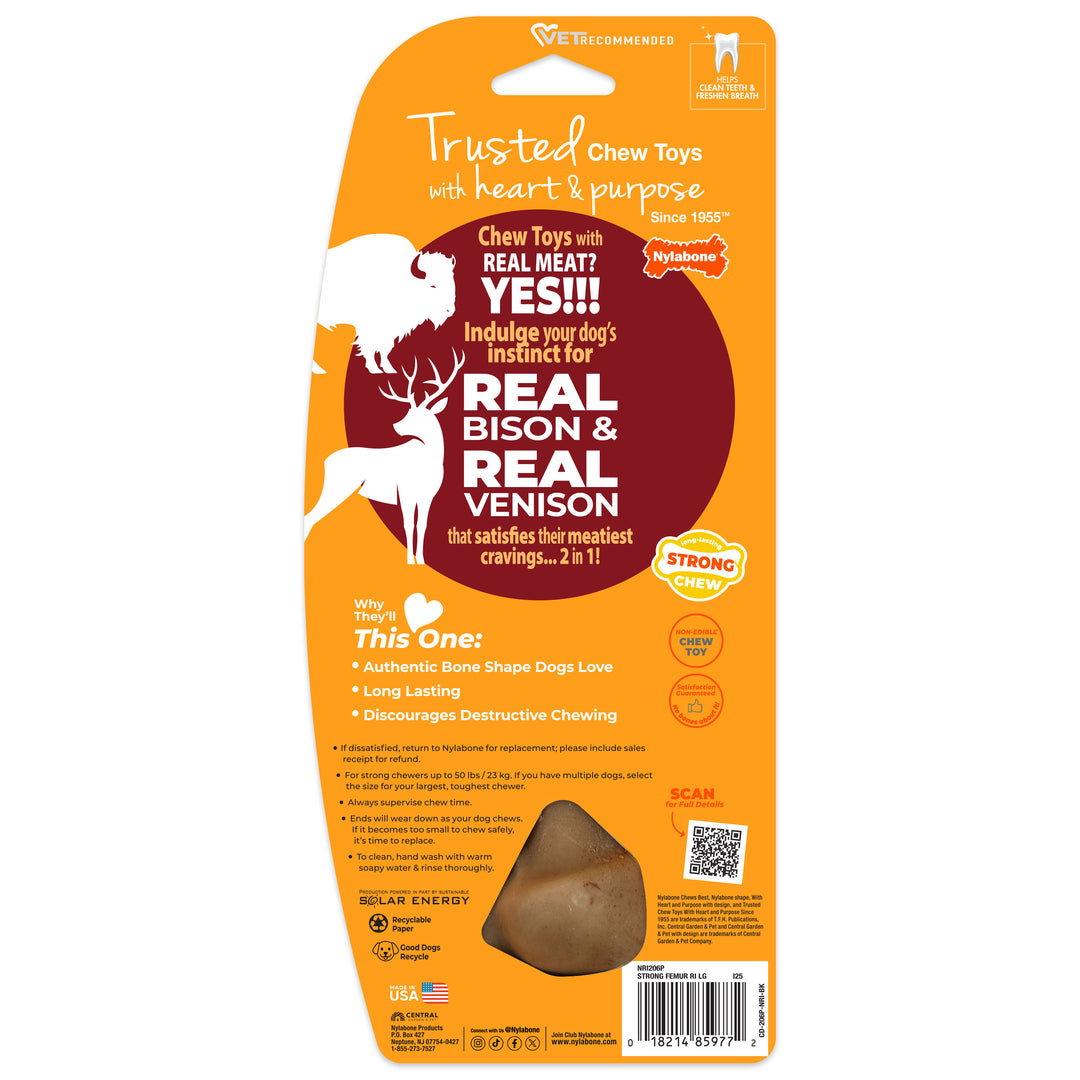 Nylabone Strong Chew Femur Bone Dog Chew Toy Made with Real Bison &amp; Venison Large (1 Count)