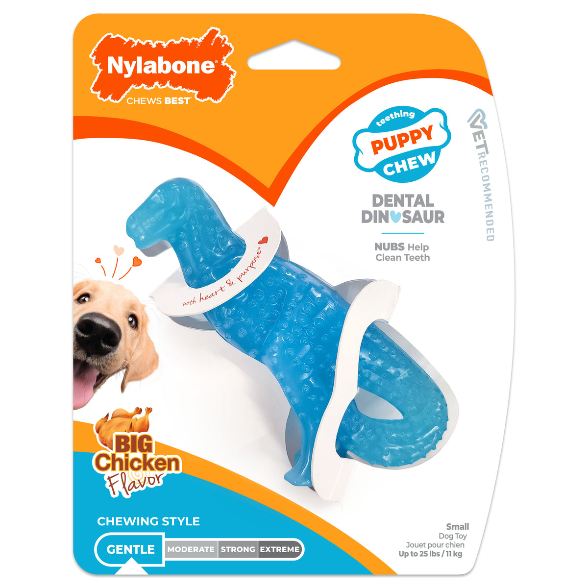 Nylabone Puppy Chew Dental Dinosaur Teething Dog Toy Chicken Small (1 Count)