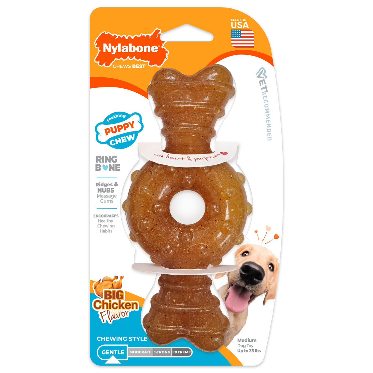 Nylabone Puppy Chew Teething Ring Bone Chew Toy Chicken Medium (1 Count)