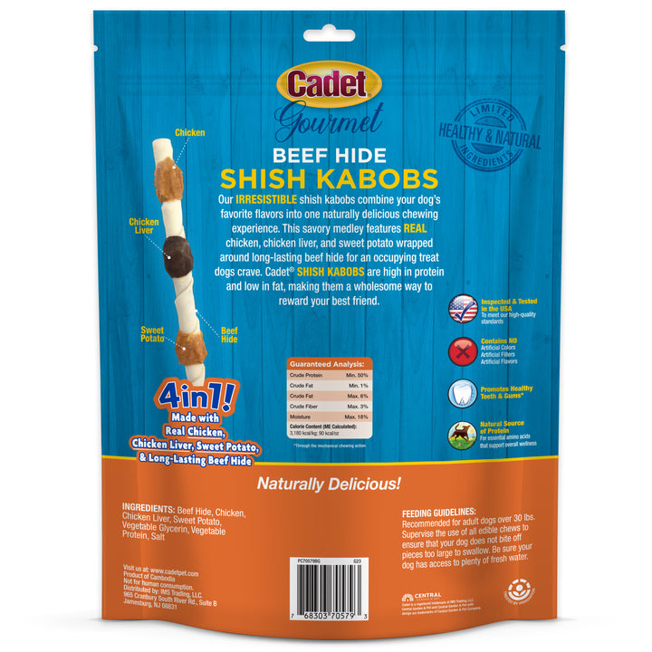 Cadet Gourmet Beef Hide Shish Kabob Dog Treats 42.8 Ounce (15 Count)