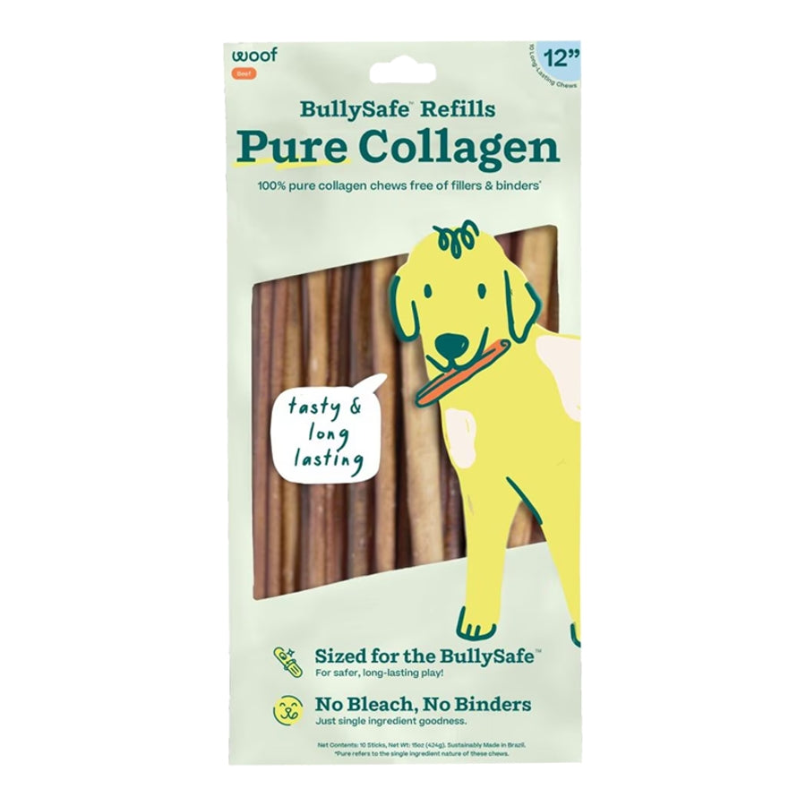 Woof Dog Treat Bully Safe Chews Collagen 12in 10Pack