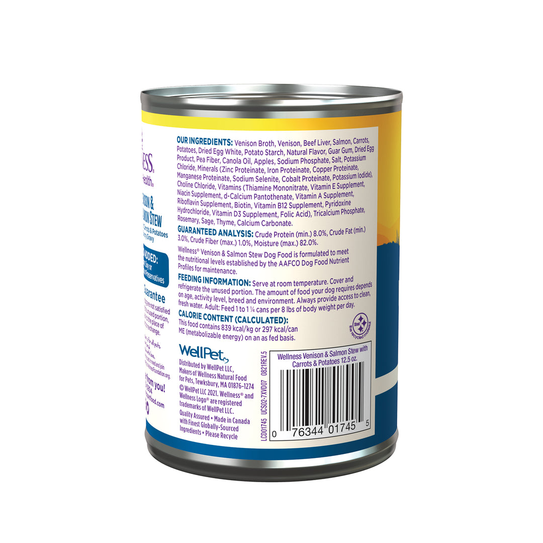 Wellness Complete Health Natural Grain Free Canned Dog Food, Venison &amp; Salmon Stew, 12.5-Ounce Can (Pack of 12)