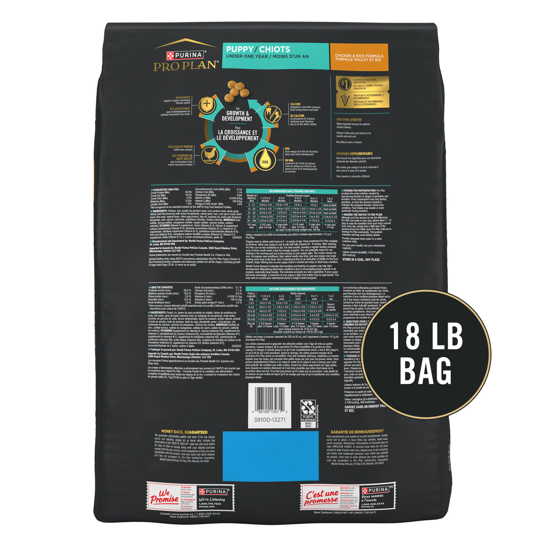 Pro Plan Chicken and Rice Puppy 18 lb back