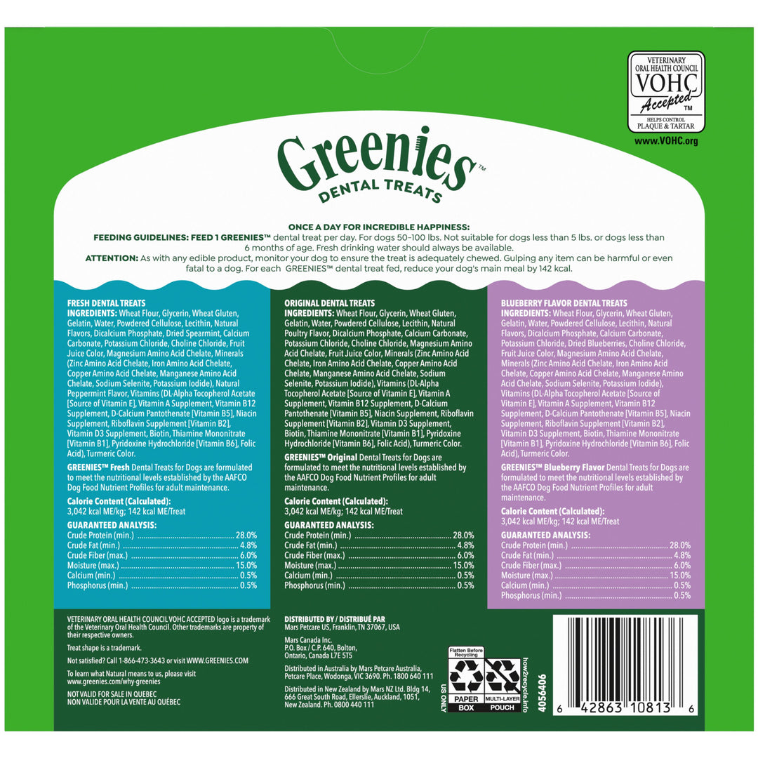 Greenies Original Spearmint Blueberry Dental Chews Dog Treat Large 36 oz