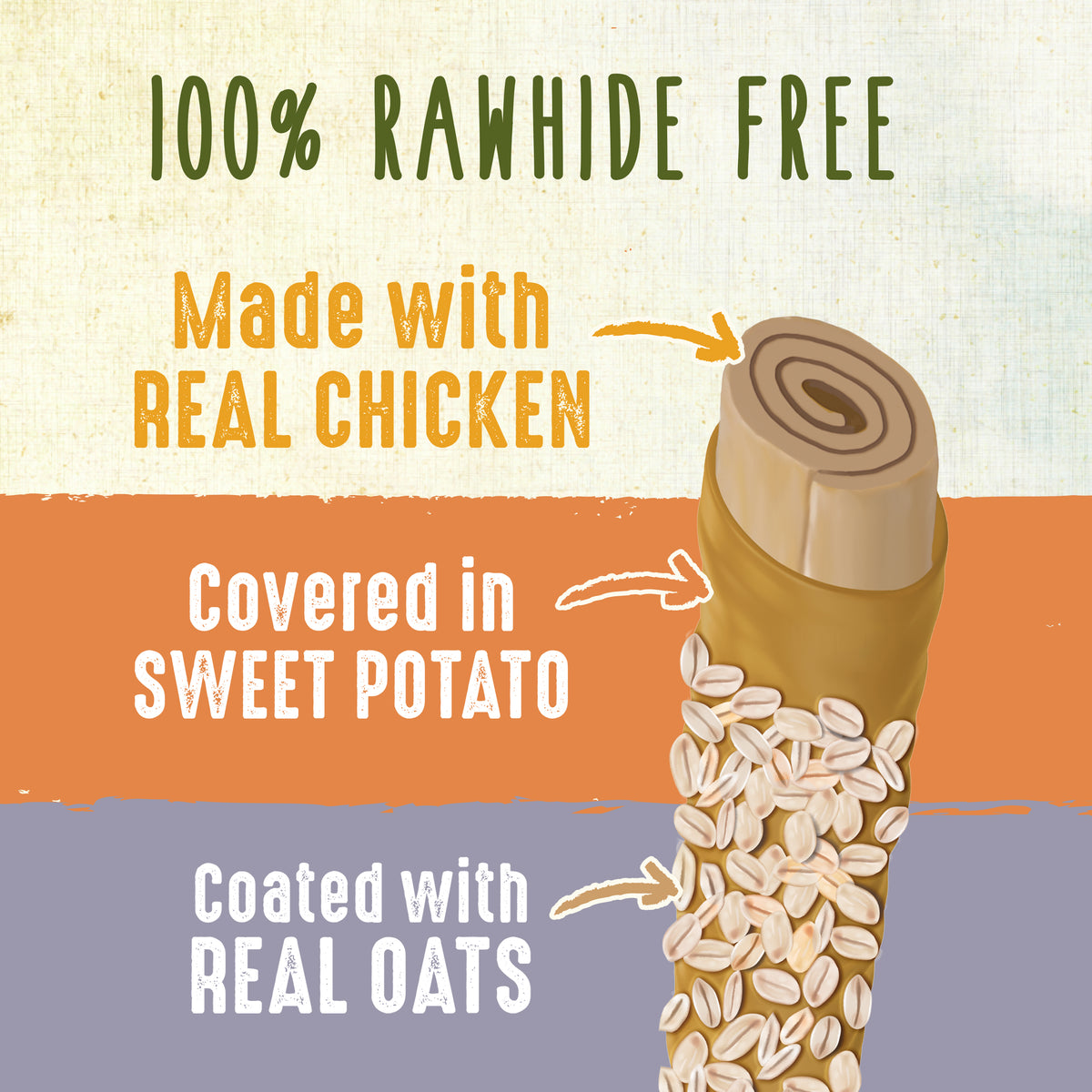 Cadet Smart Hide Rawhide Free Dog Chews Chicken, Sweet Potato, & Oats (2 Count)