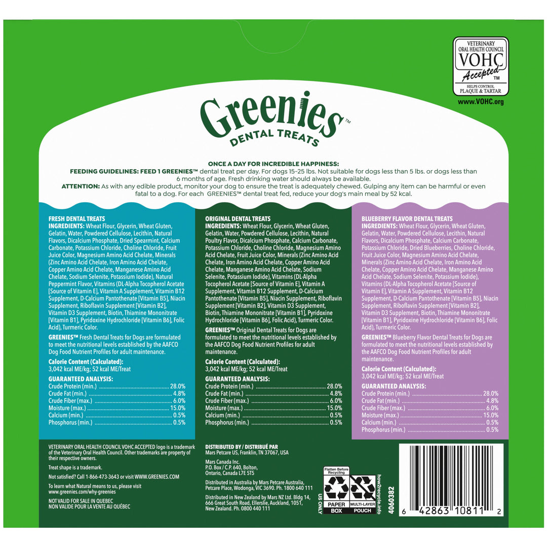 Greenies Original Spearmint Blueberry Dental Chews Dog Treat Petite 36 oz