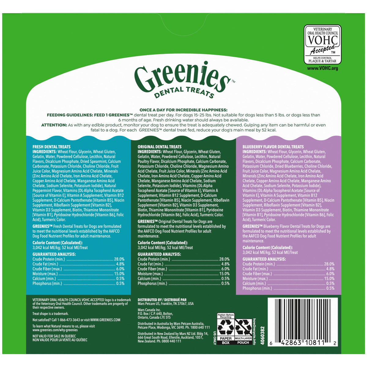 Greenies Original Spearmint Blueberry Dental Chews Dog Treat Petite 36 oz