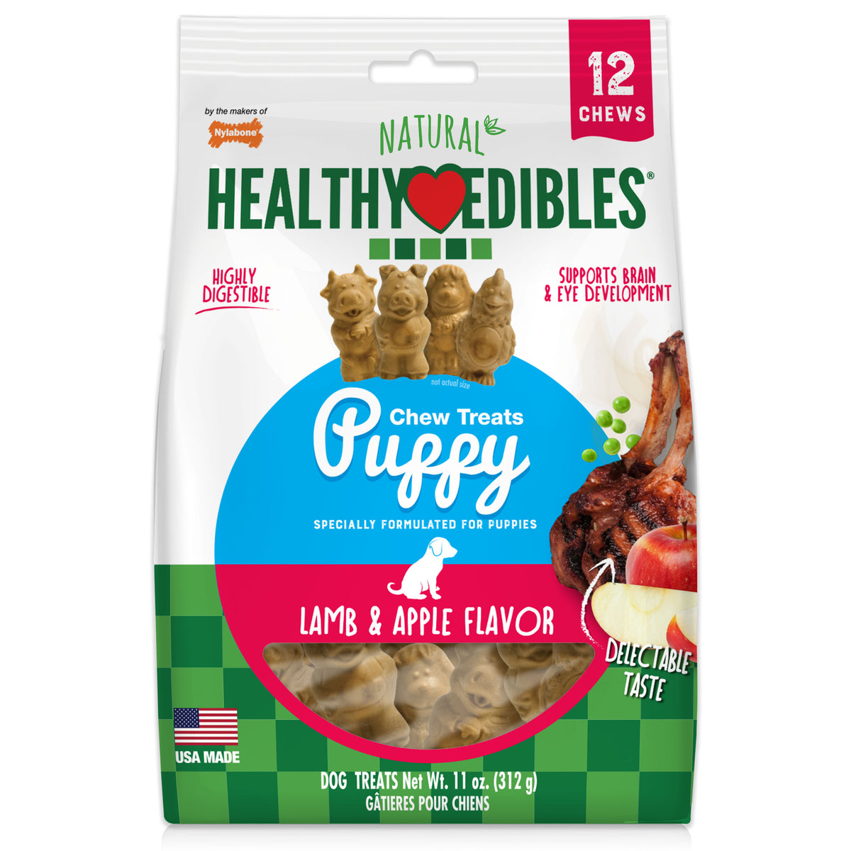 Nylabone Healthy Edibles All-Natural Long Lasting Puppy Chew Treats Lamb & Apple Small (12 Count)