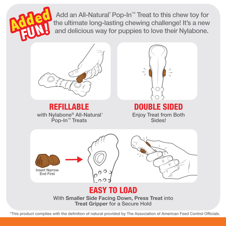 Nylabone Puppy Power Chew Knuckle Bone Pop-In Treat Toy &amp; Treat Combo Chicken Medium (1 Count)
