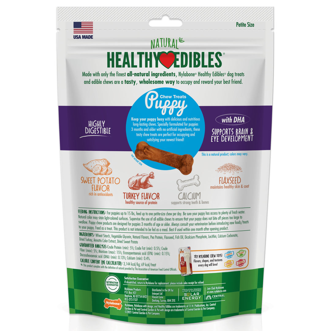 Nylabone Healthy Edibles All-Natural Long Lasting Puppy Chew Treats Turkey &amp; Sweet Potato X-Small (16 Count)
