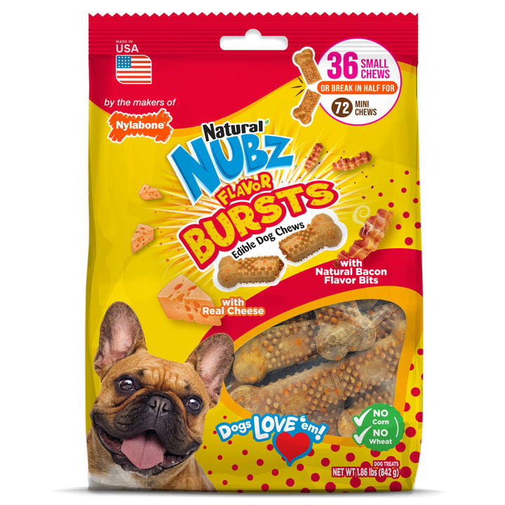 Nylabone Nubz Flavor Bursts Dog Chew Treats Bacon &amp; Cheese Small (36 Count)