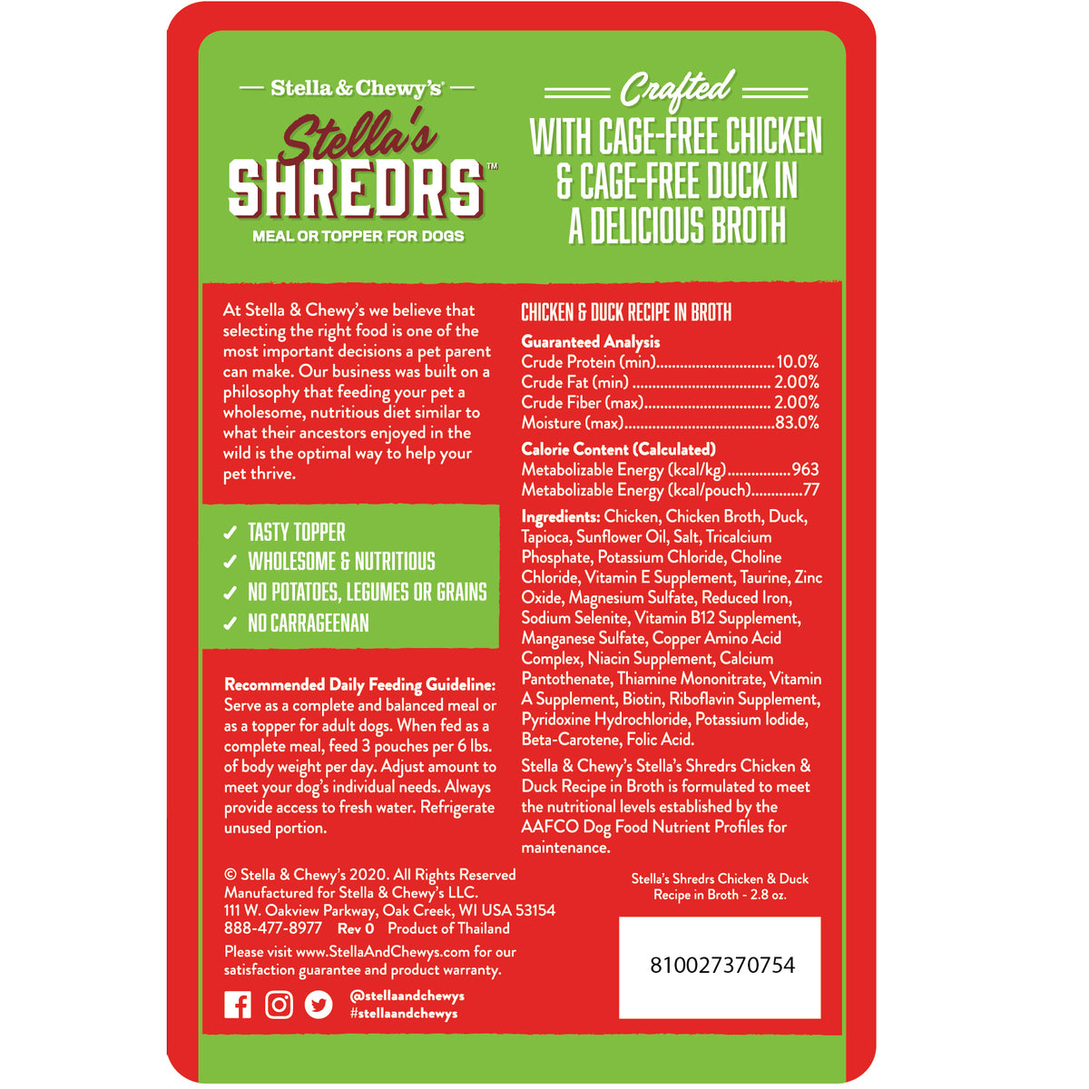 Stella's Shredders Chicken & Duck in Broth - 2.8 oz