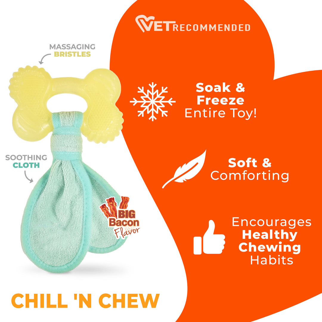 Nylabone Puppy Chew 2-in-1 Teething Freezer Bone Cloth Chew Toy Bacon Yellow Small (1 Count)