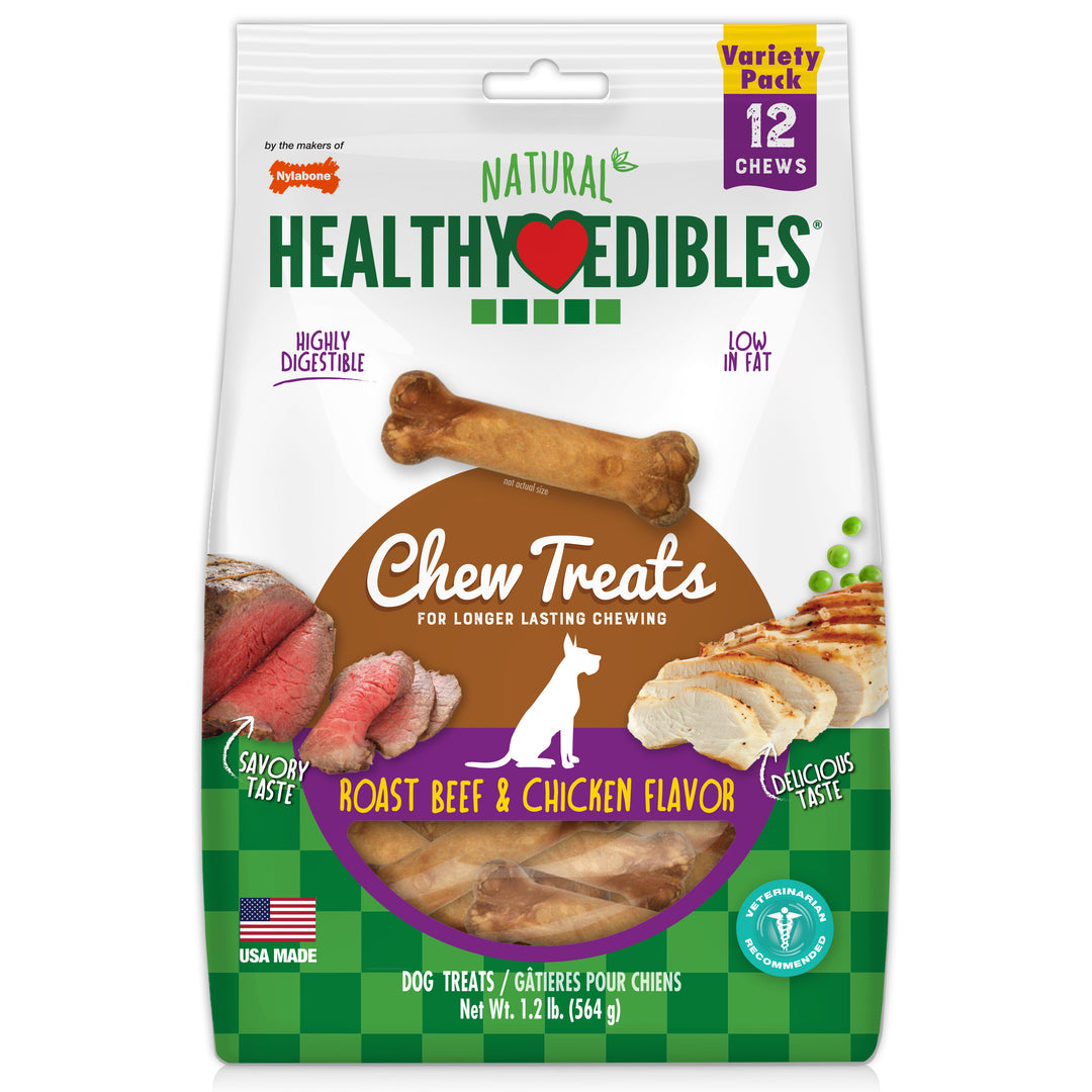 Nylabone Healthy Edibles All-Natural Long Lasting Chew Treats Roast Beef &amp; Chicken Small (12 Count)