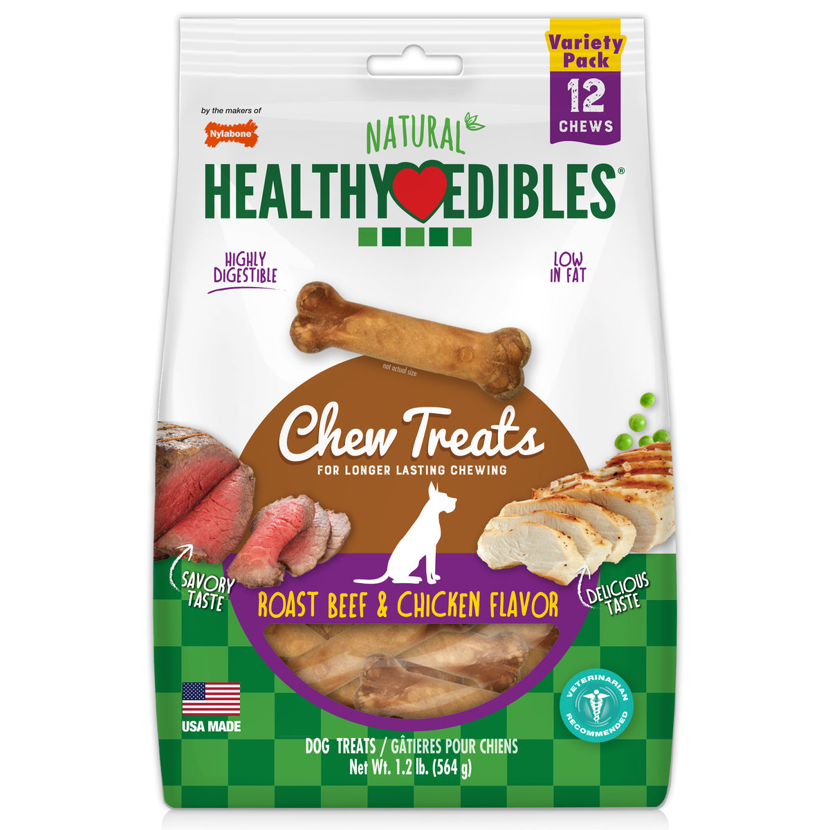 Nylabone Healthy Edibles All-Natural Long Lasting Chew Treats Roast Beef & Chicken Small (12 Count)
