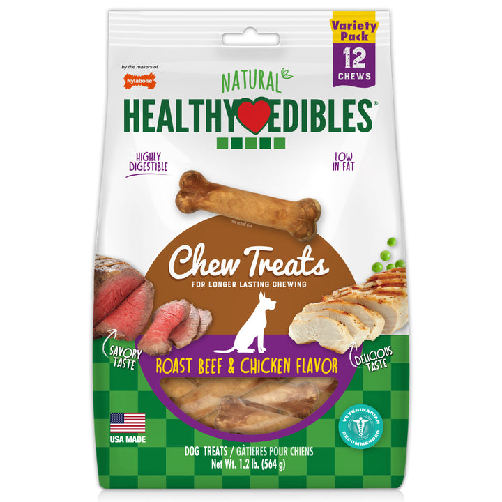 Nylabone Healthy Edibles All-Natural Long Lasting Chew Treats Roast Beef &amp; Chicken Small (12 Count)