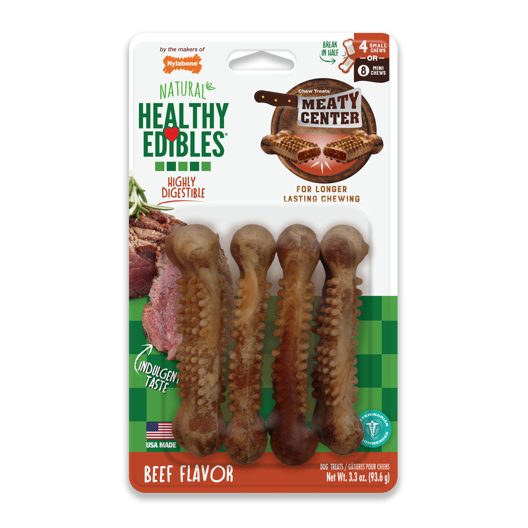 Nylabone Healthy Edibles Meaty Center All-Natural Long Lasting Chew Treats Beef Small (4 Count)