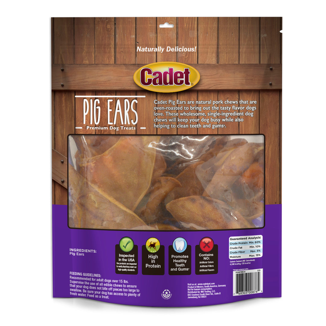 Cadet Natural Pig Ears for Dogs Original 1.3 Pound (25 Count)