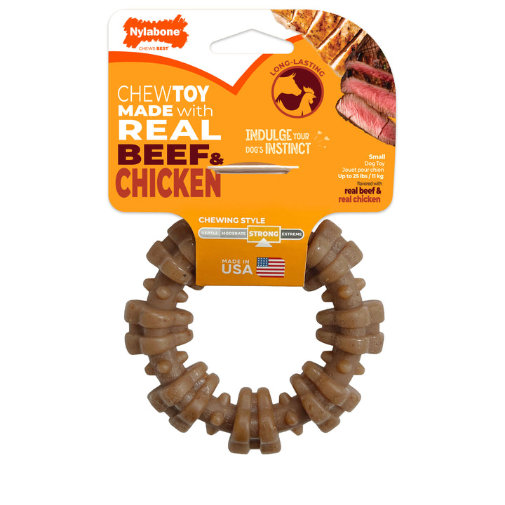 Nylabone Strong Chew Textured Ring Dog Chew Toy Made with Real Beef &amp; Chicken Small (1 Count)