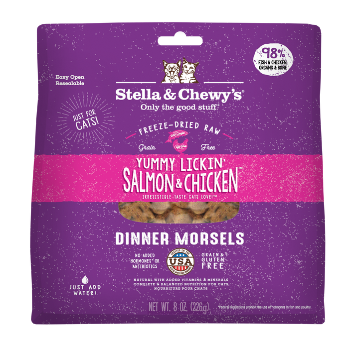Freeze-Dried Yummy Lickin Salmon &amp; Chicken Morsels - 8 oz