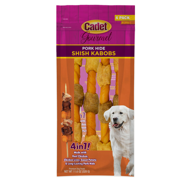 Cadet Gourmet Pork Hide Shish Kabob Dog Treats 11.6 Ounce (4 Count)