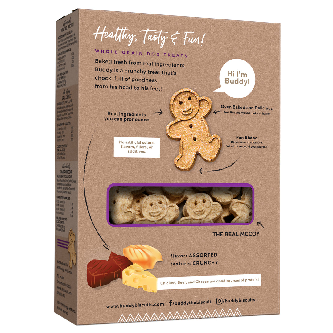 Buddy Biscuits Variety Box Chicken Grilled Beef Sharp Cheddar 16 oz - back