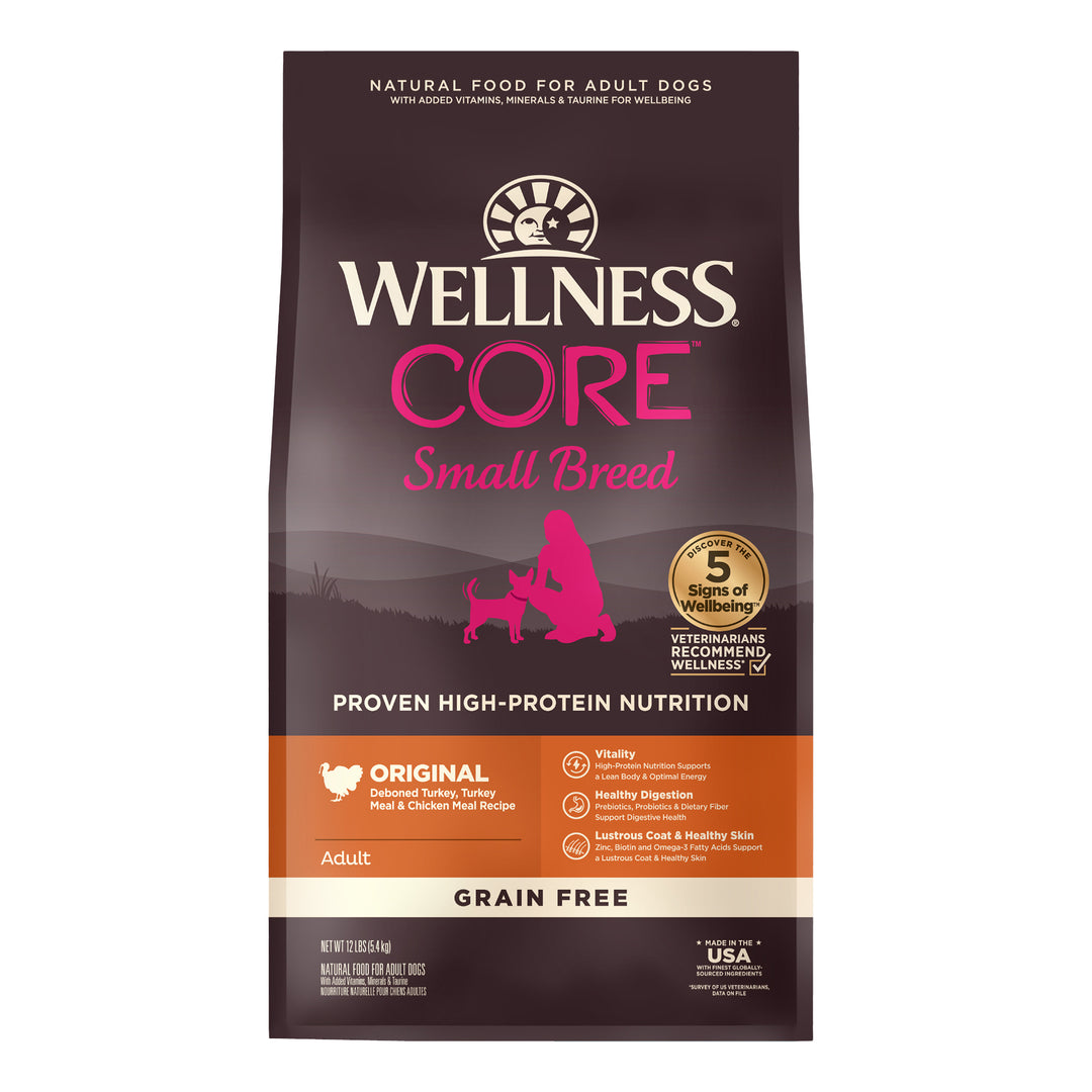 Wellness CORE Dry Dog Food, Small Breed, Grain-Free, High Protein, Natural, Original Deboned Turkey, Turkey Meal &amp; Chicken Meal Recipe, (12-Pound Bag)