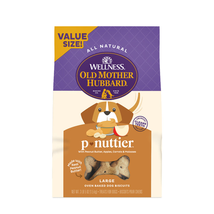 Wellness Old Mother Hubbard P-Nuttier Dog Biscuits, Natural, Training Treats, Peanut Butter Flavor, Large Size, (3.3 Pound Bag)