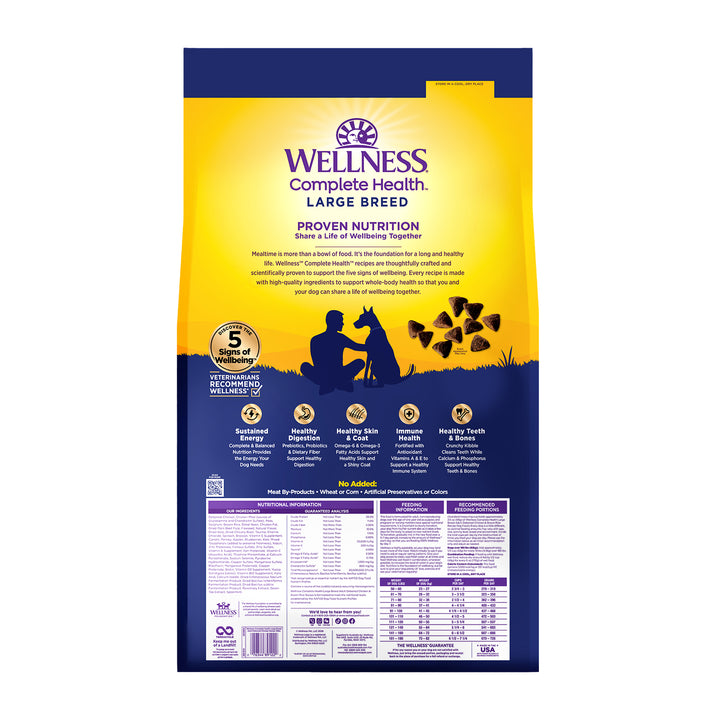 Wellness Complete Health Dry Dog Food, Large Breed, Wholesome Grains, Chicken &amp; Brown Rice Recipe, 38-Pound Bag