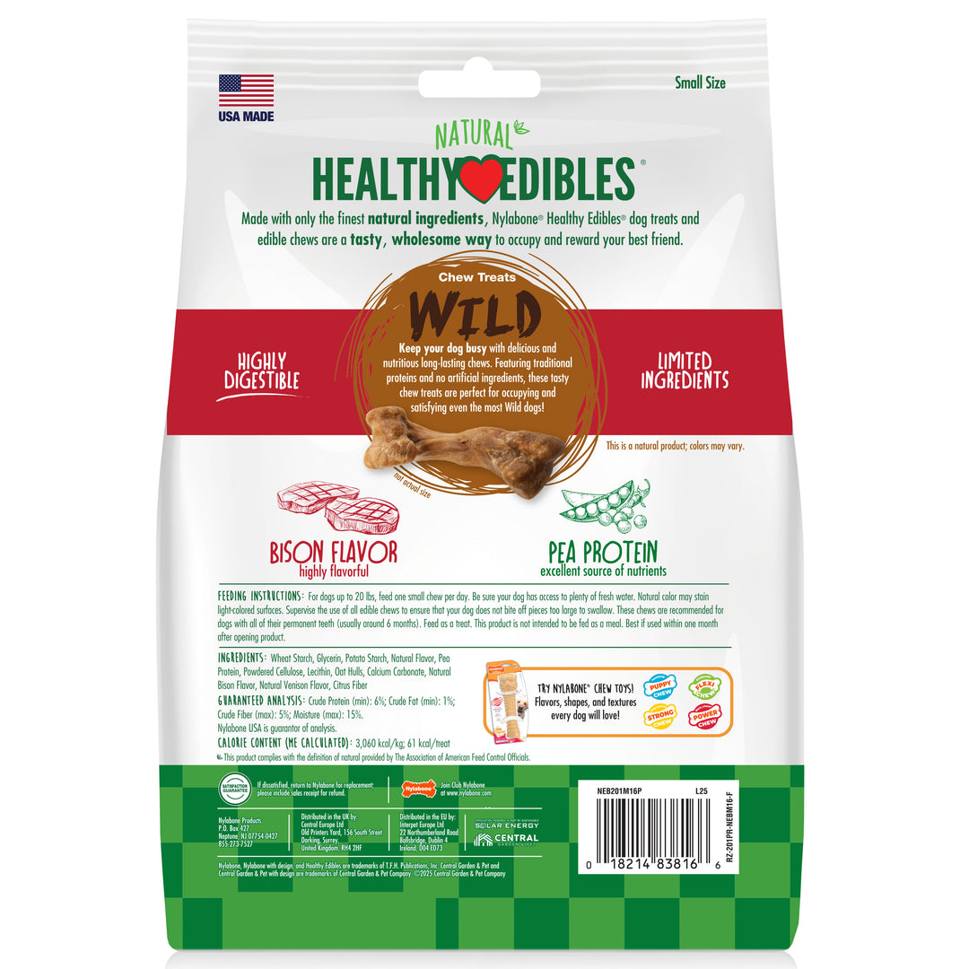 Nylabone Healthy Edibles Wild All-Natural Long Lasting Chew Treats Bison Small (16 Count)
