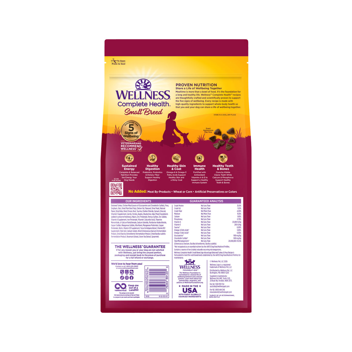 Wellness Complete Health Senior Dry Dog Food, Small Breed, Wholesome Grains, Natural, Age Advantage Turkey & Peas Recipe, (4-Pound Bag)