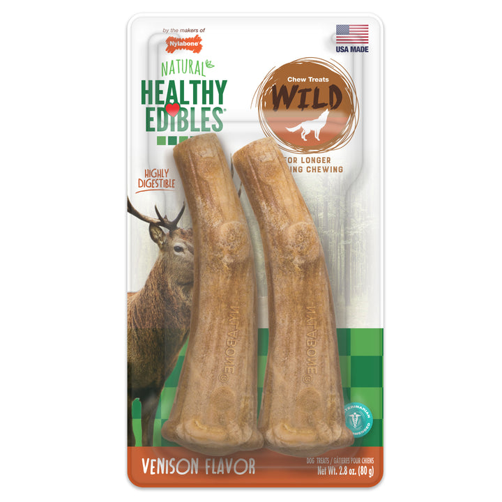 Nylabone Healthy Edibles WILD All-Natural Long Lasting Antler Chew Treats Venison Large (2 Count)