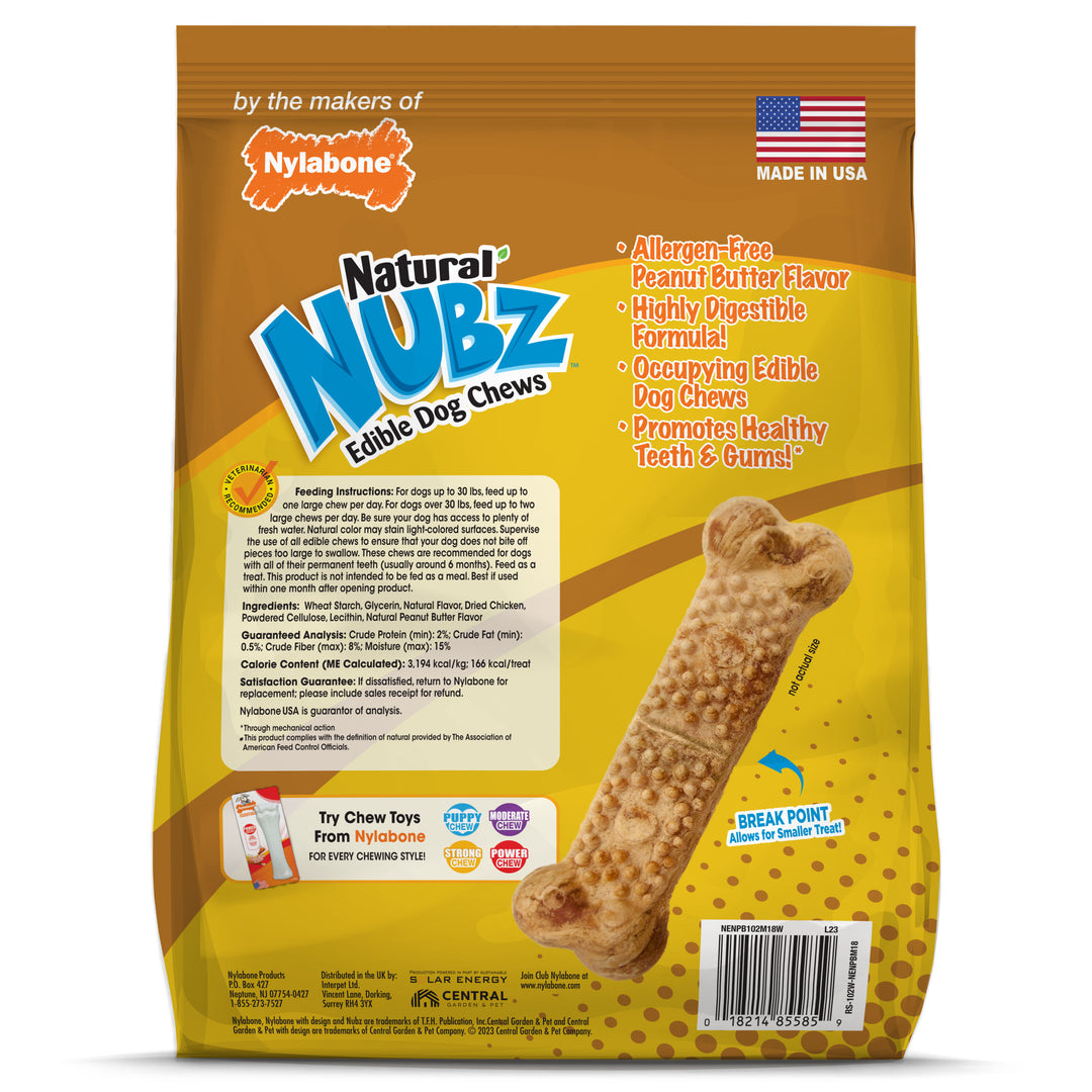 Nylabone Nubz Peanut Butter Dog Chew Treats Large (18 Count)