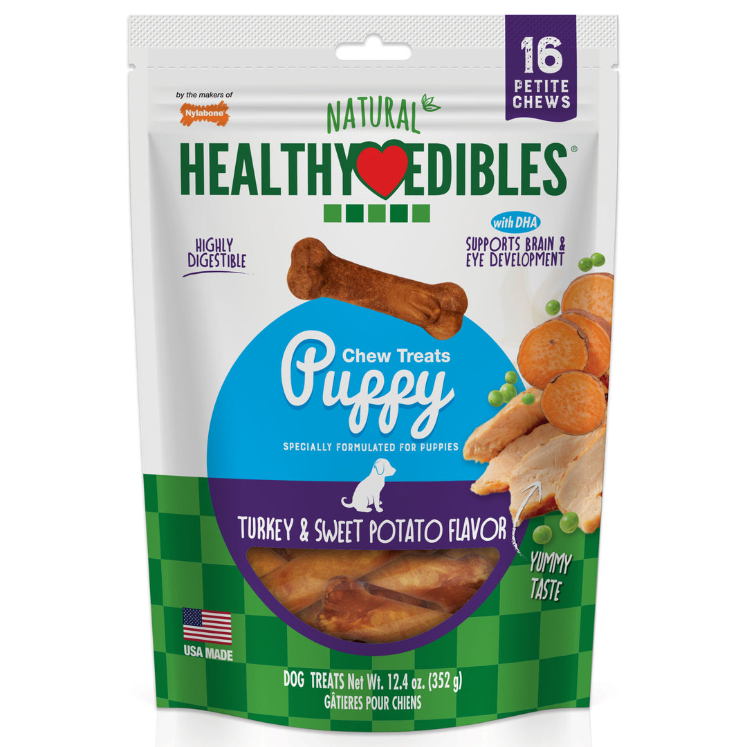 Nylabone Healthy Edibles All-Natural Long Lasting Puppy Chew Treats Turkey &amp; Sweet Potato X-Small (16 Count)