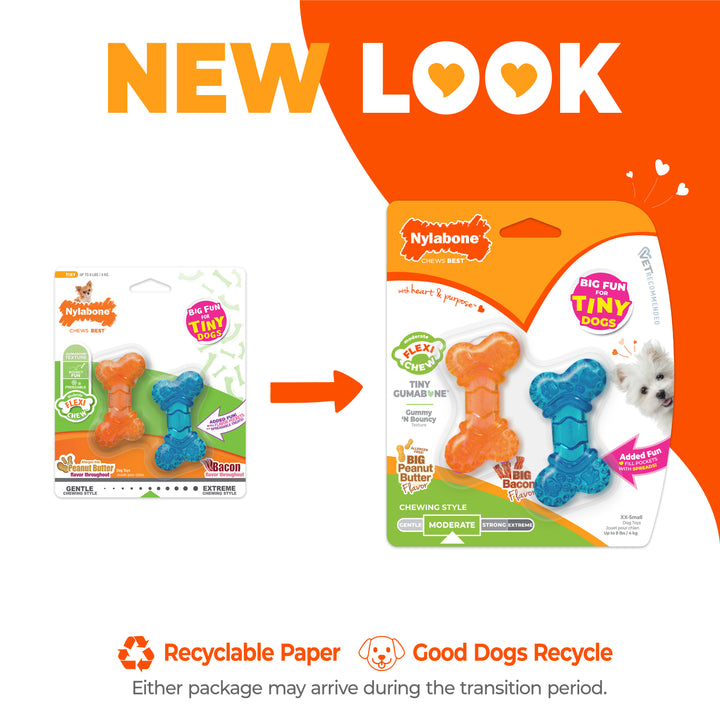 Nylabone Flexi Chew Bone Dog Chew Toy Peanut Butter &amp; Bacon Orange &amp; Blue XX-Small (2 Count)