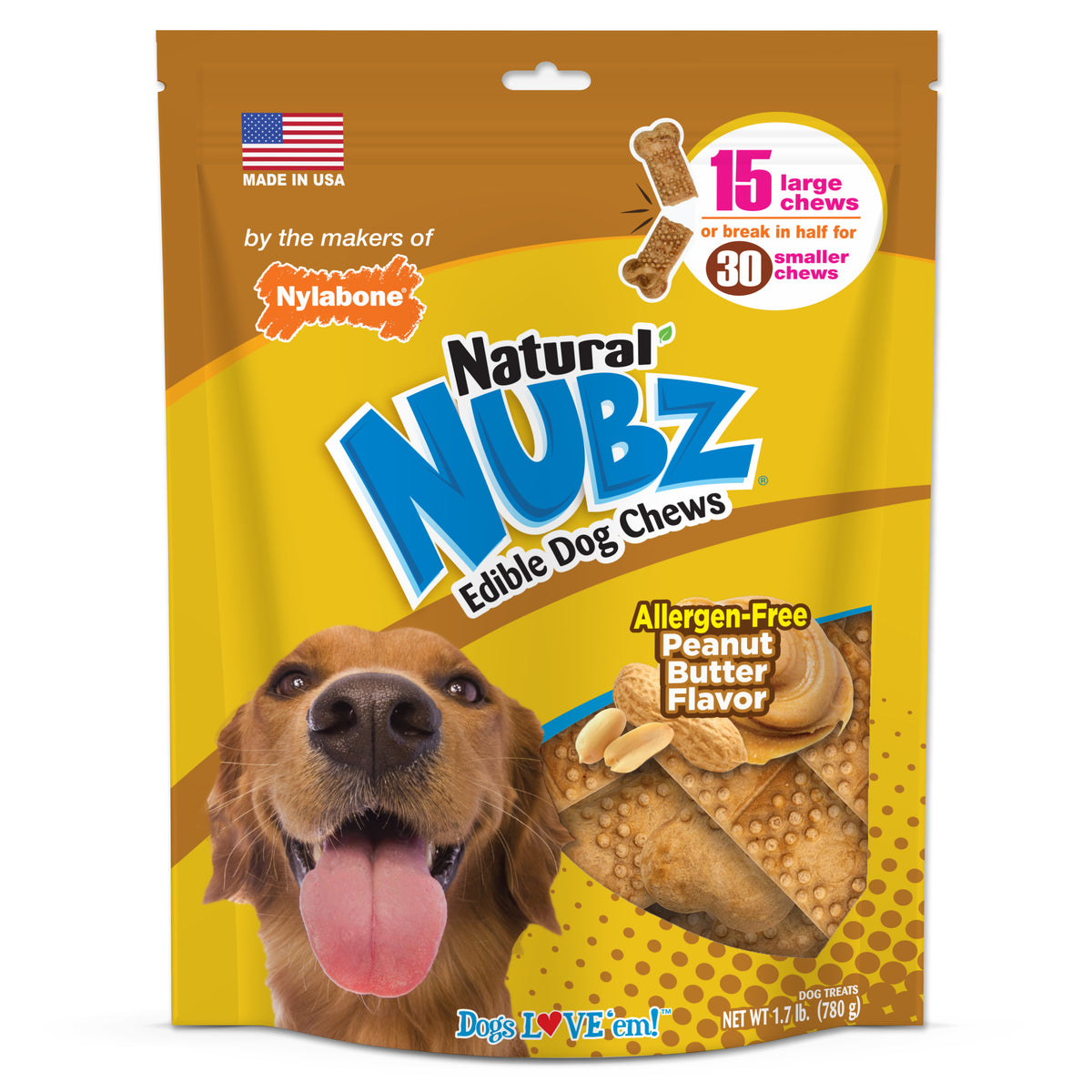 Nylabone Nubz Peanut Butter Dog Chew Treats Large (15 Count)