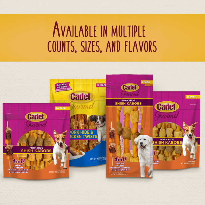 Cadet Gourmet Pork Hide Shish Kabob Dog Treats 24 Ounce (36 Count)