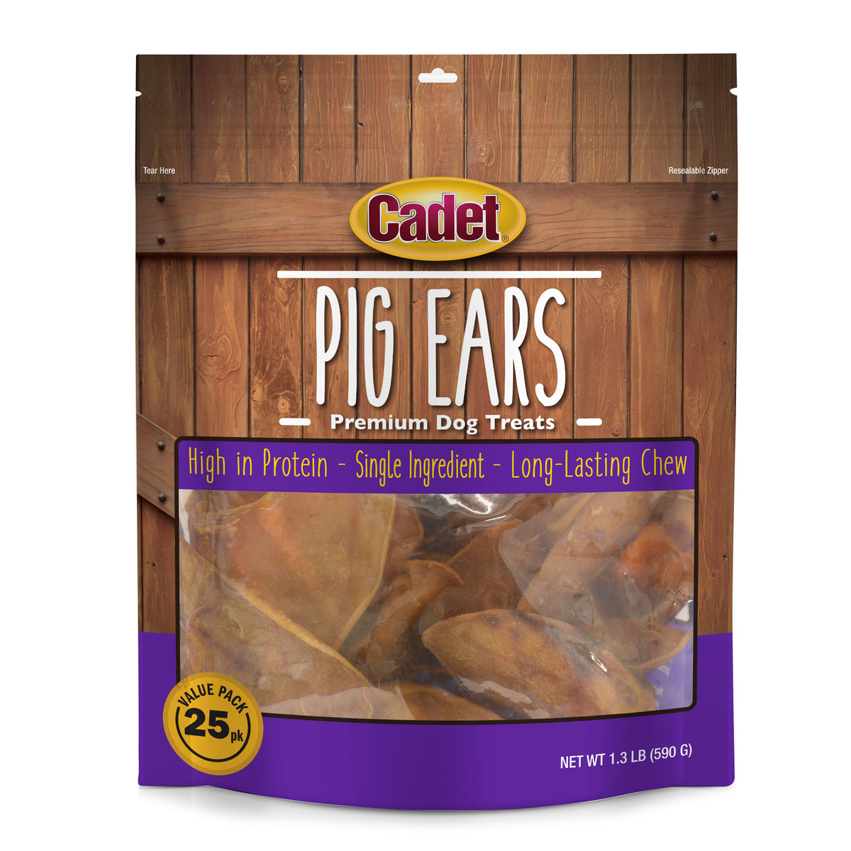 Cadet Natural Pig Ears for Dogs Original 1.3 Pound (25 Count)