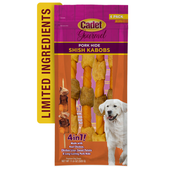 Cadet Gourmet Pork Hide Shish Kabob Dog Treats 11.6 Ounce (4 Count)