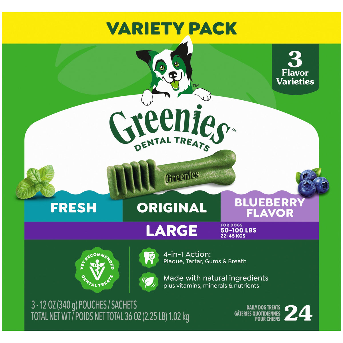 Greenies Original Spearmint Blueberry Dental Chews Dog Treat Large 36 oz