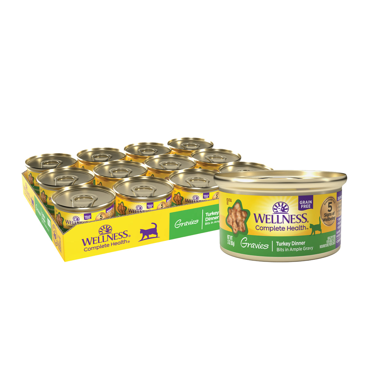 Wellness Complete Health Gravy Adult Wet Cat Food, Natural, Protein-Rich, Grain Free, 3 Ounce , 12 Pack, (Turkey Dinner)
