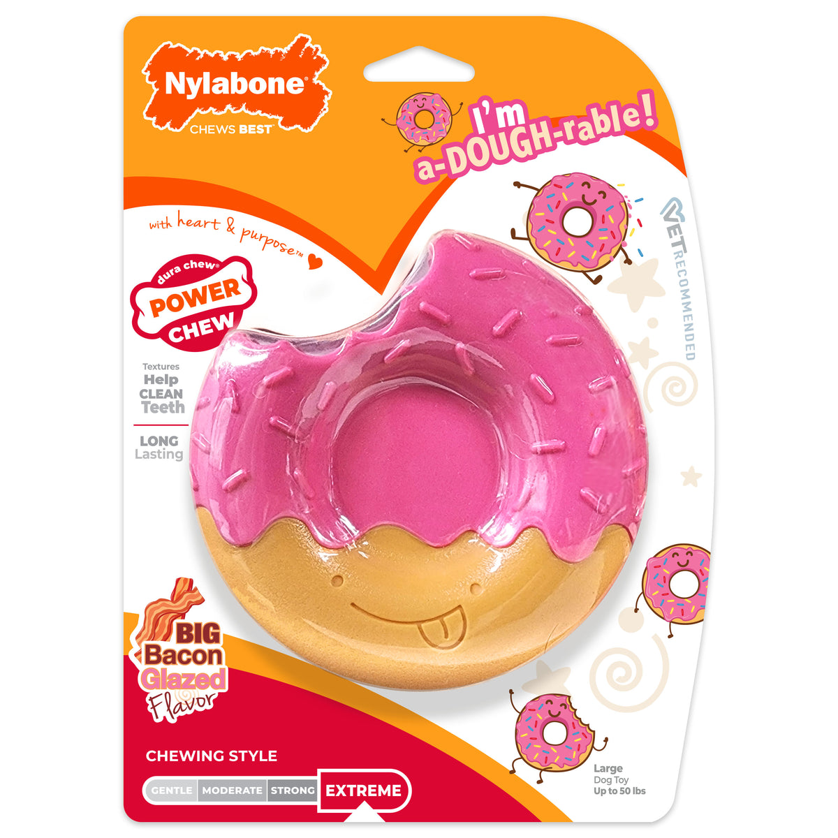Nylabone Power Chew Donut Dog Chew Toy Bacon Glazed Large (1 Count)