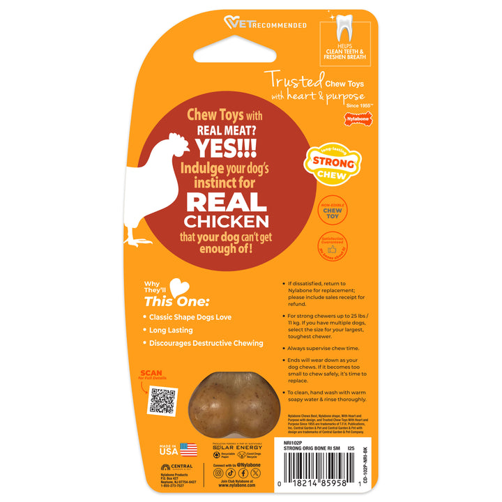 Nylabone Strong Chew Original Bone Dog Chew Toy Made with Real Chicken Small (1 Count)